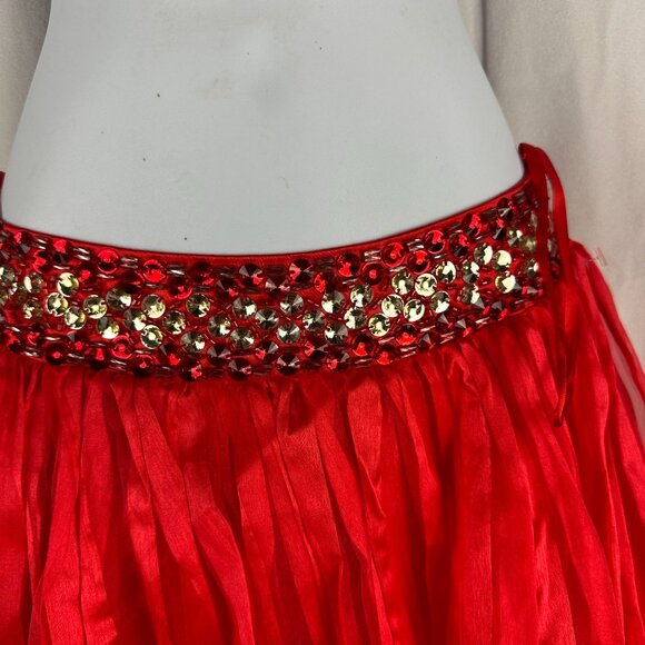 Elegant Red Beaded Waist Prom Skirt Moon Light Size 2 Pleated Tulle Underskirt - Picture 2 of 8